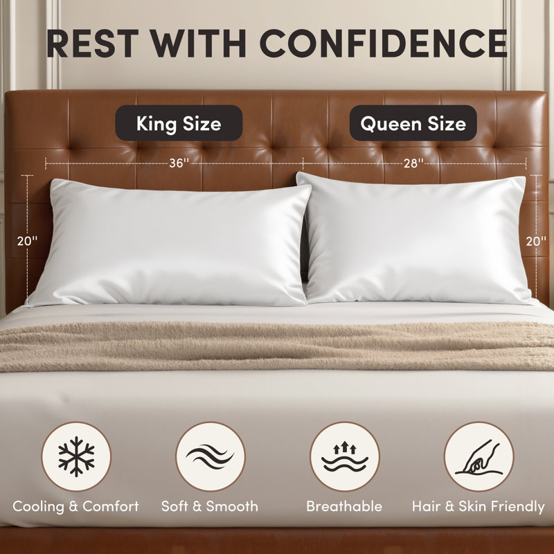 Taie d'oreiller rafraîchissante en soie Luxury, Taies d'oreiller pour grand lit, Blanc