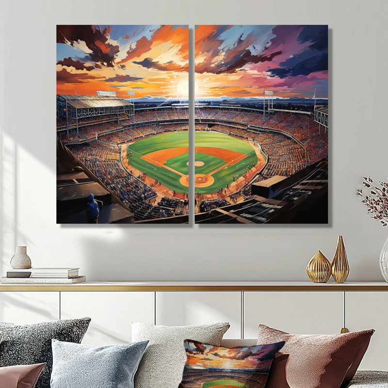 Abstrait Baseball Stadium V - impressions sur toile industrielles jaunes, H 40 po x l 40 po, Toile tendue, Ne s’applique pas