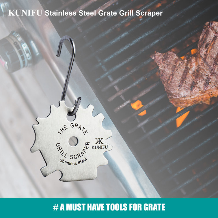 KUNIFU BBQ Grill Scraper, Grate Gadget, Bristle-Free, Camping Accessory,  Stainless Steel, Ideal Gift, stocking stuffers 