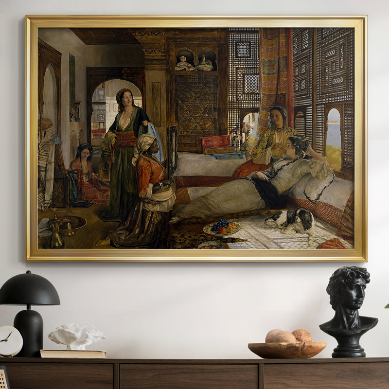 «Life in the Harem, Cairo» - John Frederick Lewis - Toile tendue avec châssis, 1858, 26,5 x 36,5, Toile avec cadre, Doré