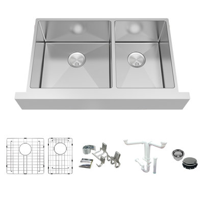 Diamond 35.88'' L Double Bowl Stainless Steel Kitchen Sink