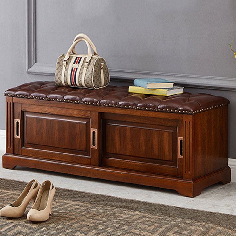 Banc rembourré en noyer clair, H 17,72 po x l 43,31 po x P 14,96 po