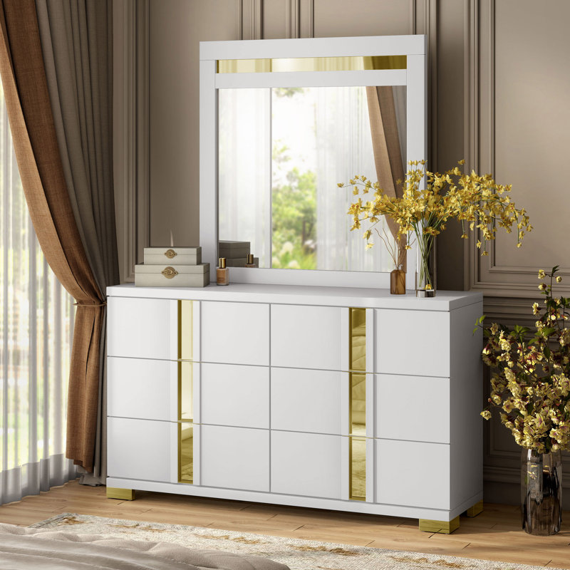 Clemson 6-Drawer Dresser With Mirror, White