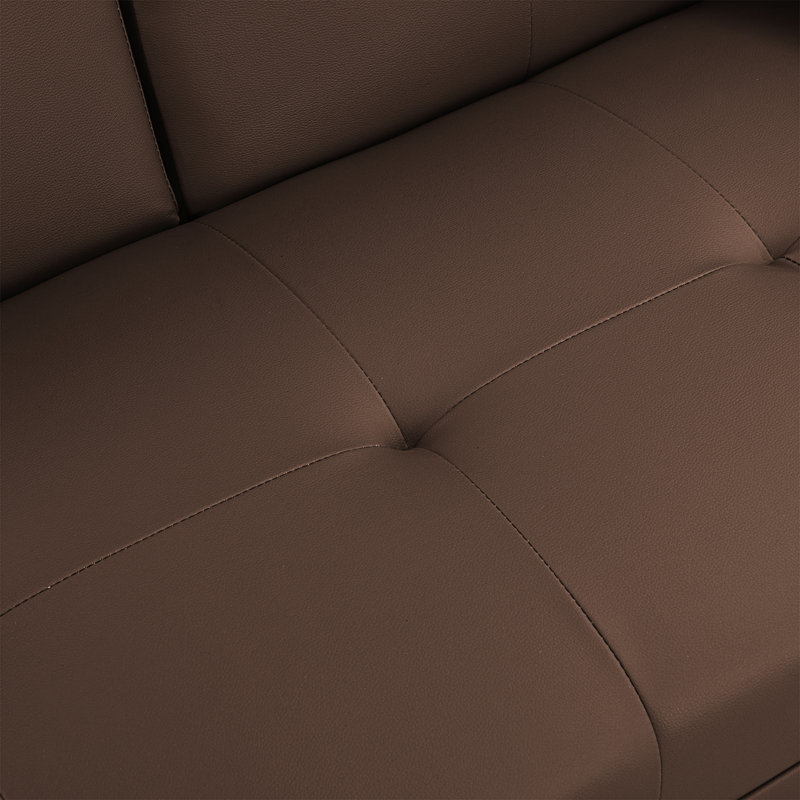 Sofa Bed With Armrest Two Holders  WOOD FRAME, Brown PVC