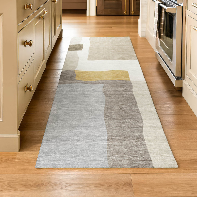 Premium Machine Washable Mayfield AMF2400 Geometric Rug, 2'3" x 7'6" Runner, Beige