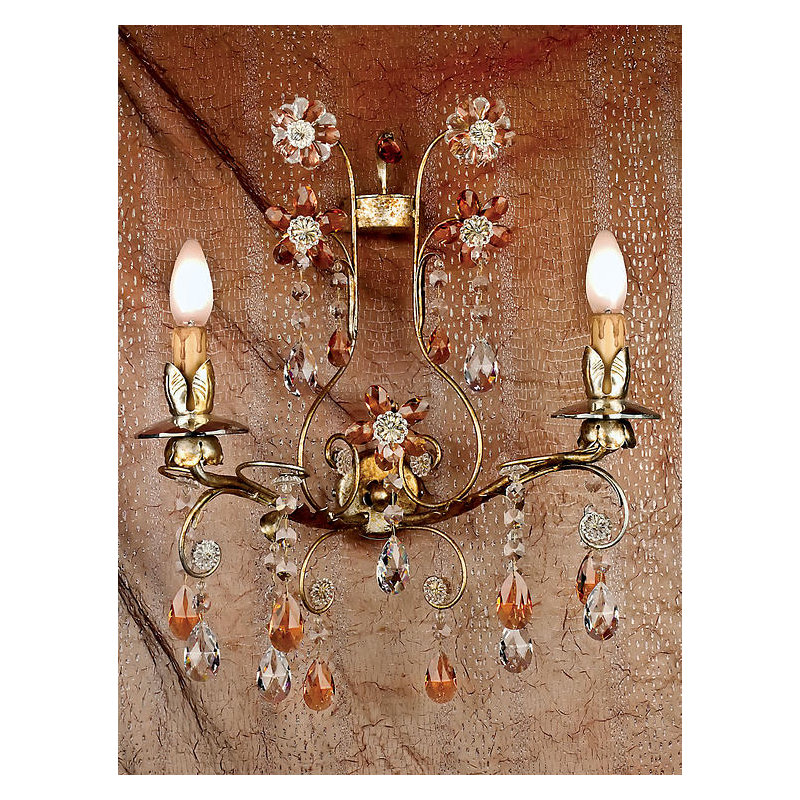 2 - Light Gold Candle Wall Light, Swarovski