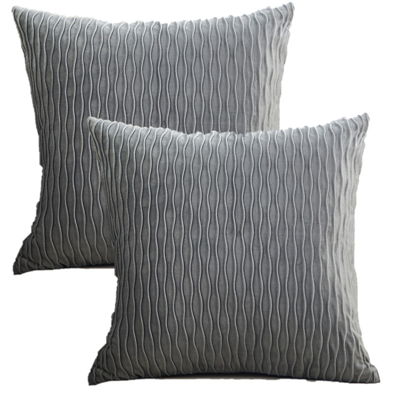 Velvet wave I Square Velvet Pillow Cover, Gray