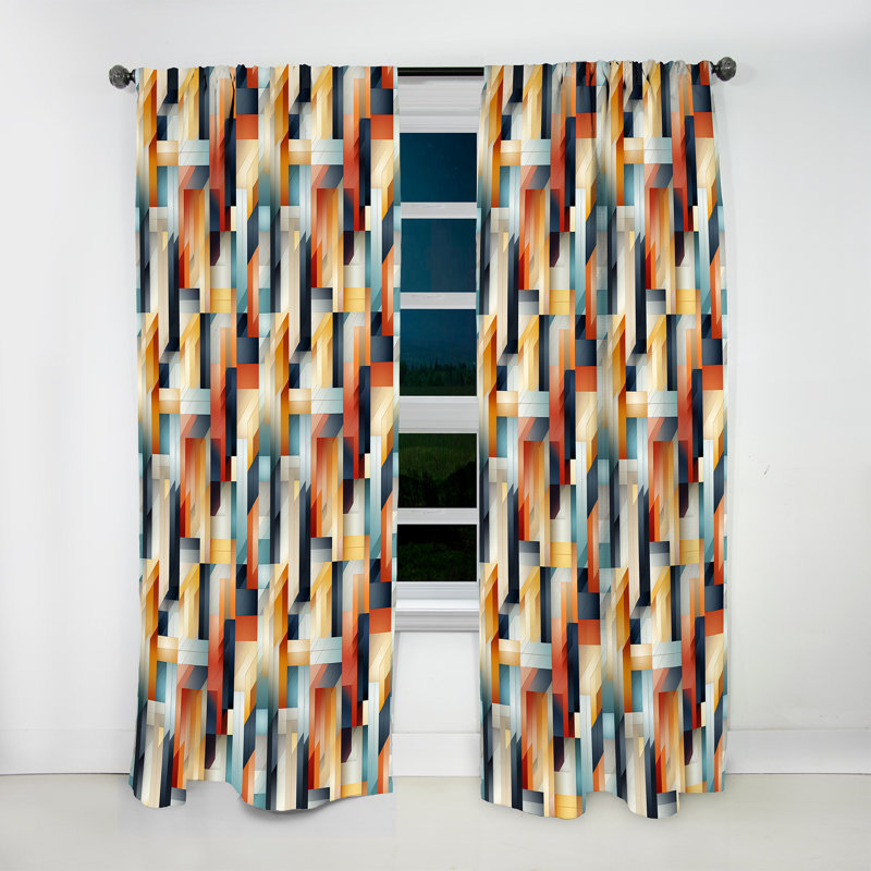 Motif géométrique rayé bleu - Rideau rayé - Rideau rayé obscurcissant - 1 panneau, L 52 po x L 84 po