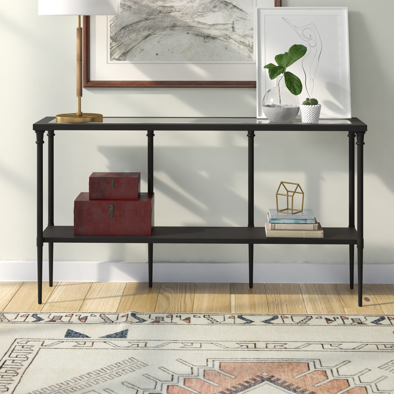 139.7cm Glass Top Console Table, Blackened Bronze