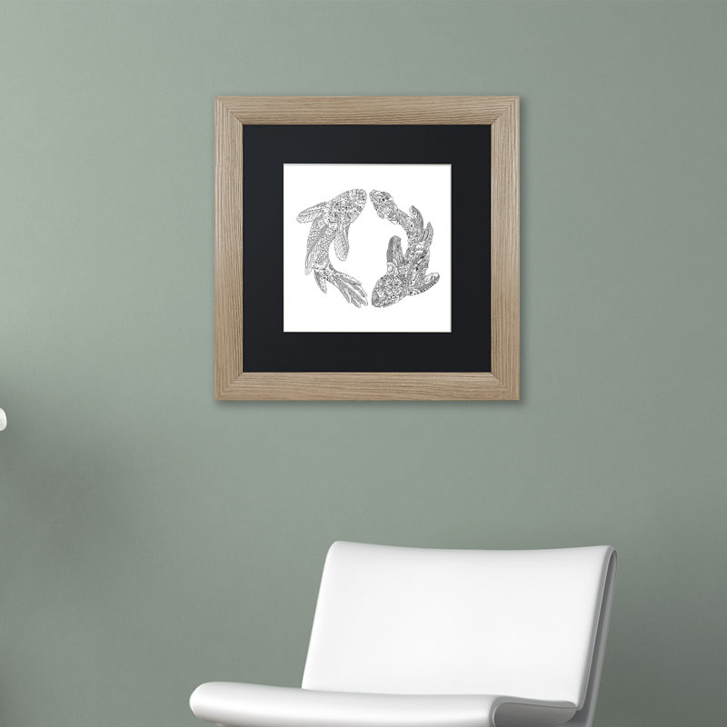 «Koi Fishes» par Chouquer, impression encadrée, H 11 po x l 14 po x P 0,5 po, Noir, Encadrement brun