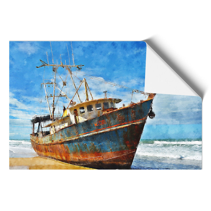 Boat Wreck on the Beach Painting - Frameless Print, 21cm H x 30cm W x 0.1cm D