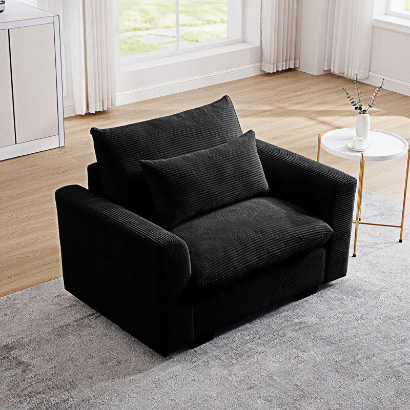 Fauteuil rembourré avec accoudoirs, Velours côtelé noir