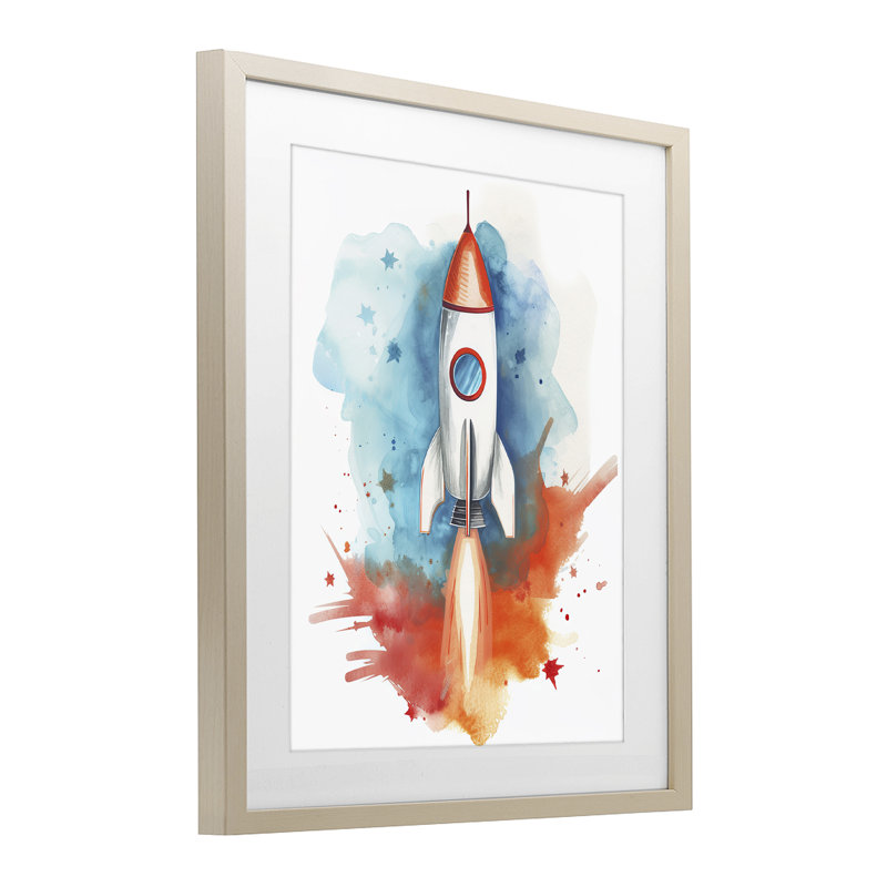 Impression de fusée sous-marine «Rocket», par Ray Powers, H 16 po x l 13 po, Cadre de récolte en pin