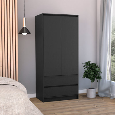 Armoire 2 tiroirs, porte double, tringle