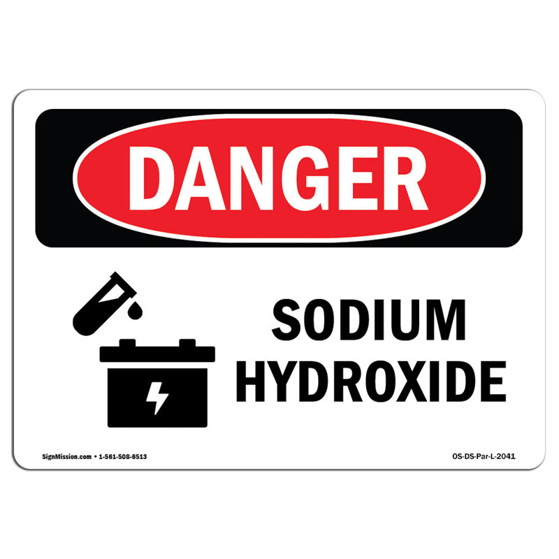 Sodium Hydroxide Aluminum Sign 12 x 18, 12" H x 18" W x 0.1" D
