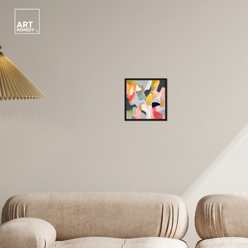 «Just A Few Pops Boho», art mural abstrait par Art Remedy, Cadre noir, H 16 po x l 11 po