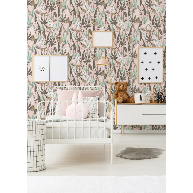Rouleau de papier peint Burhardt Kiki Monkeys L 33 pi x l 20,9 po, Rose