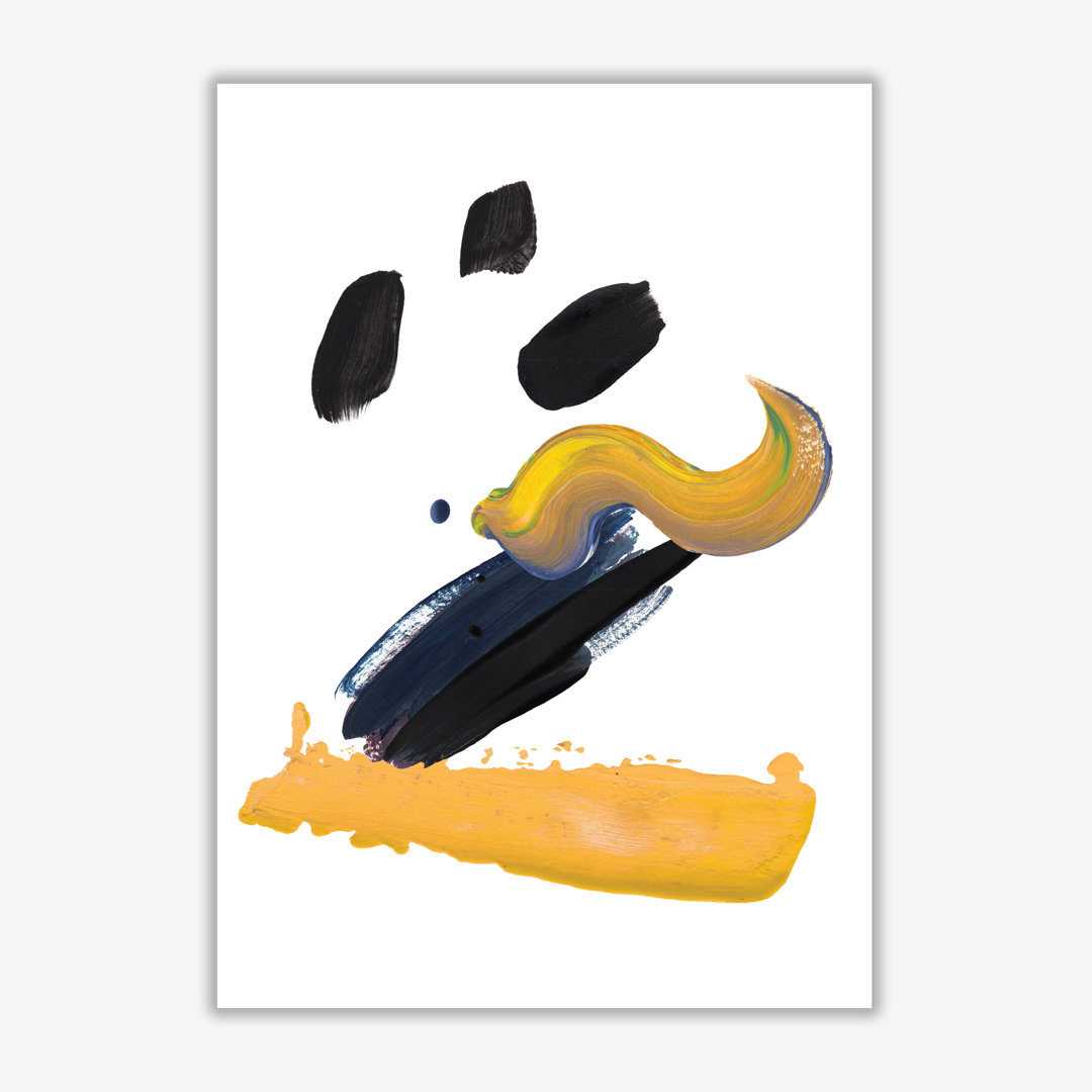 Mustard and Black Abstract Paint Strokes - Picture Frame Graphic Art Print on Paper