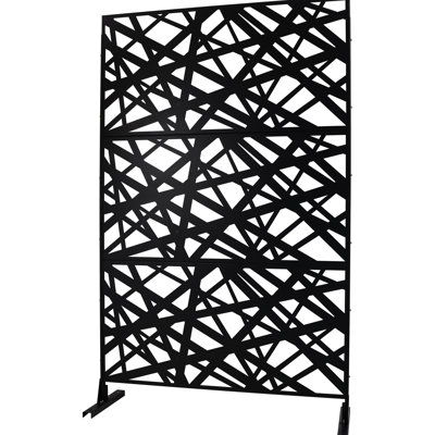 Outdoor Indoor Metal Privacy Screen Freestanding Decorative Fence Panel for Deck Balcony Patio Lawn Garden Black