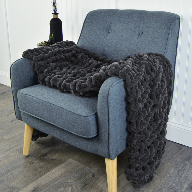 Charcoal Gray Knitted Chenille Throw Blanket, 50" x 40"