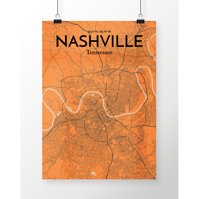 Nashville City Map - No Frame Print, 43cm H x 28cm W x 0.13cm D