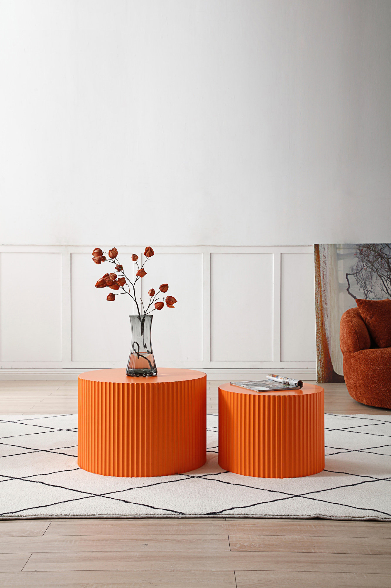 Mercer41 Nesting Table Set Of 2, Handcraft Round Coffee Table, Cocktail ...