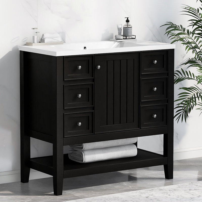 Meuble-lavabo simple 36 po avec plateau Rhoanne, Noir
