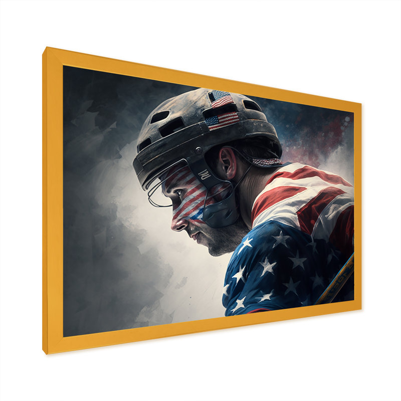 «Hockey Player On Break II», impression sur toile, Encadrement doré, H 34 po x l 44 po x P 1,5 po