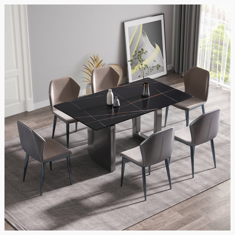 Table de salle à manger Hayet, L 35,43 po x L 63 po, Gris titane, Noir
