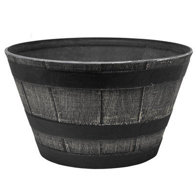  Timberline Barrel-Style Round Planter, Black, 18in
