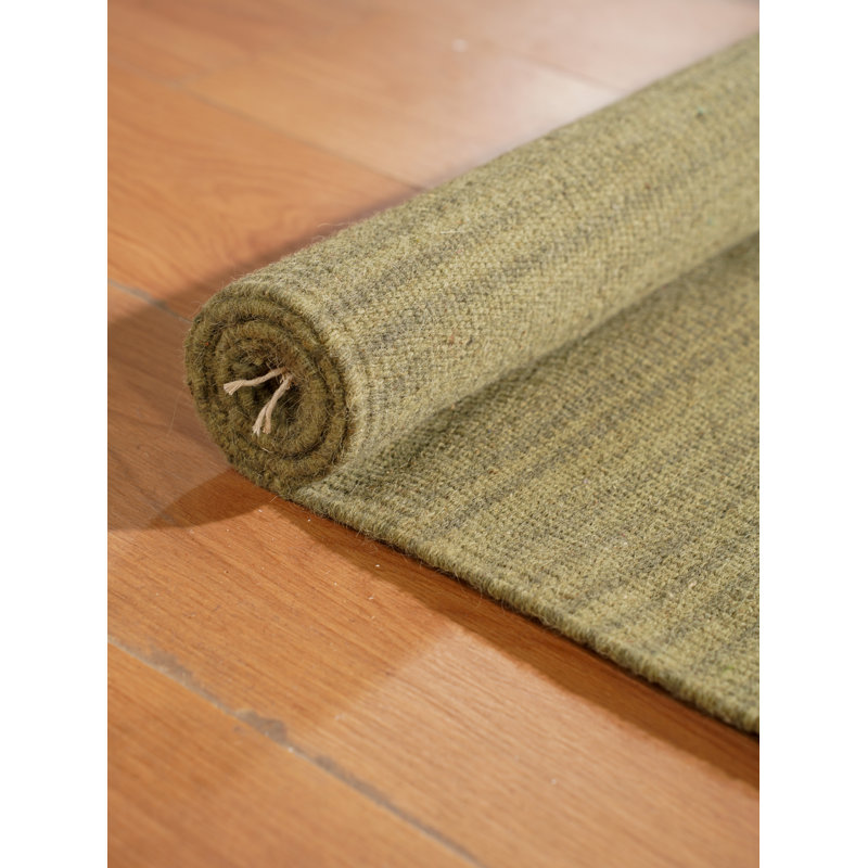 Alithea Hand Woven Flat Weave Kilim Wool Eco-Friendly Area Rugs - Runner, Olive Color, Plain Solid Design, Low Pile Handmade Area Rugs for Living Room, Bed Room