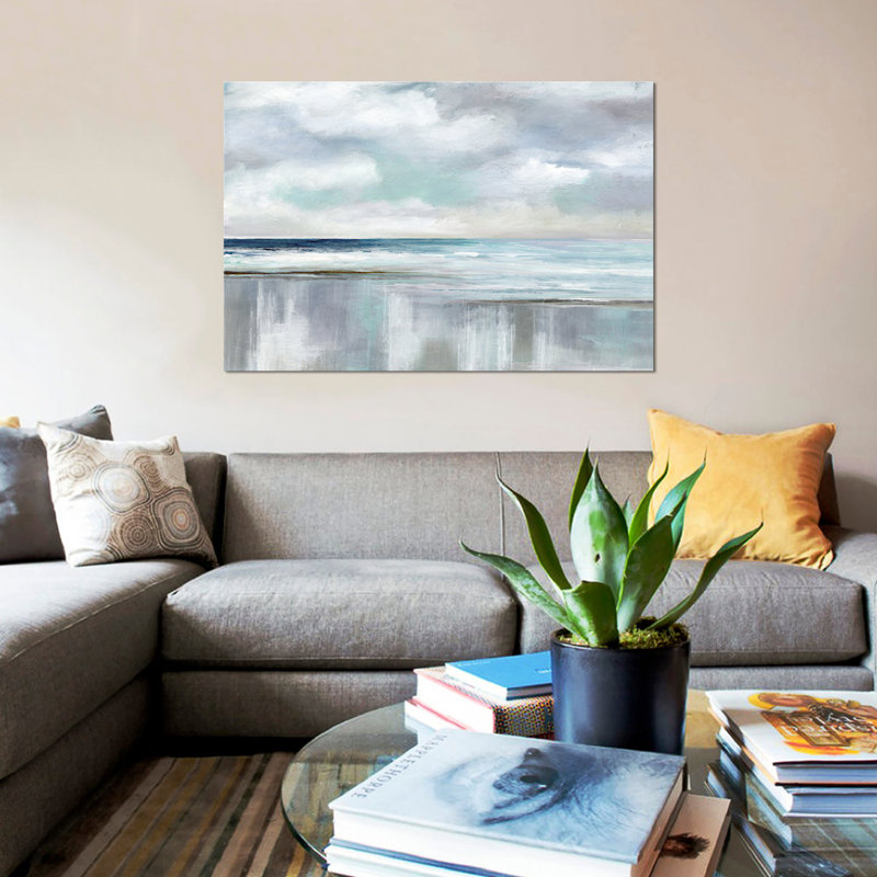 «Cyan Sunrise», reproduction sur toile, H 18 po x l 26 po x P 1,5 po, Toile avec cadre noir, Pas de tapis