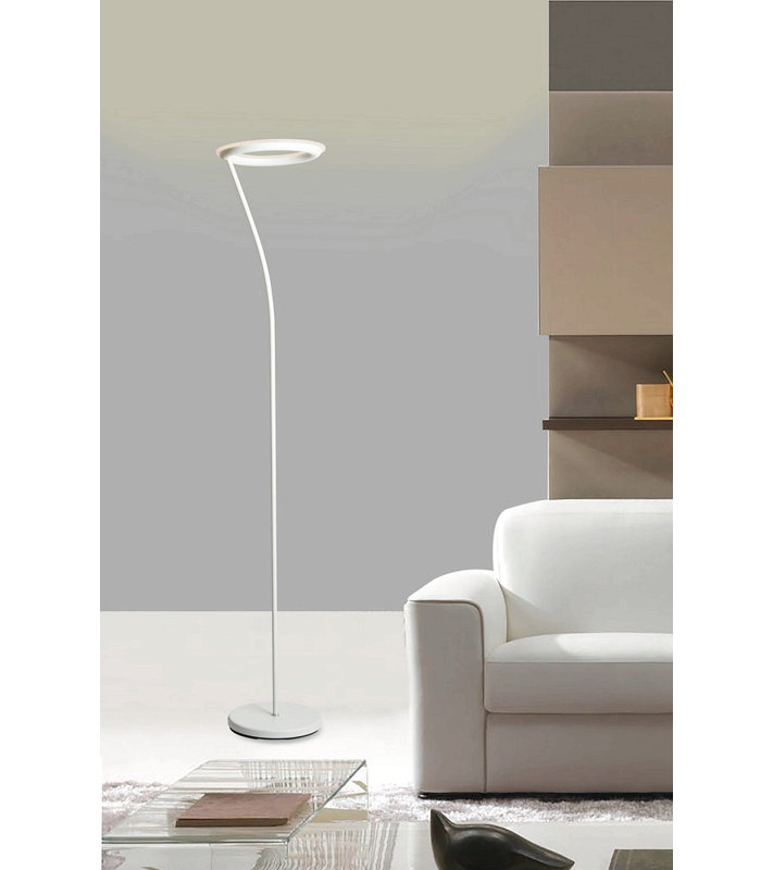 Lampe torchère sur pied en métal de 73 po de hauteur avec design Halo, finition blanc mat