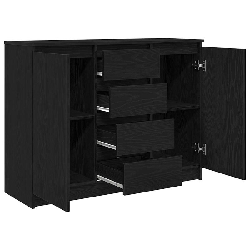 Sideboard With Drawers 100.5X35x76 Cm Engineered Wood, Black Oak