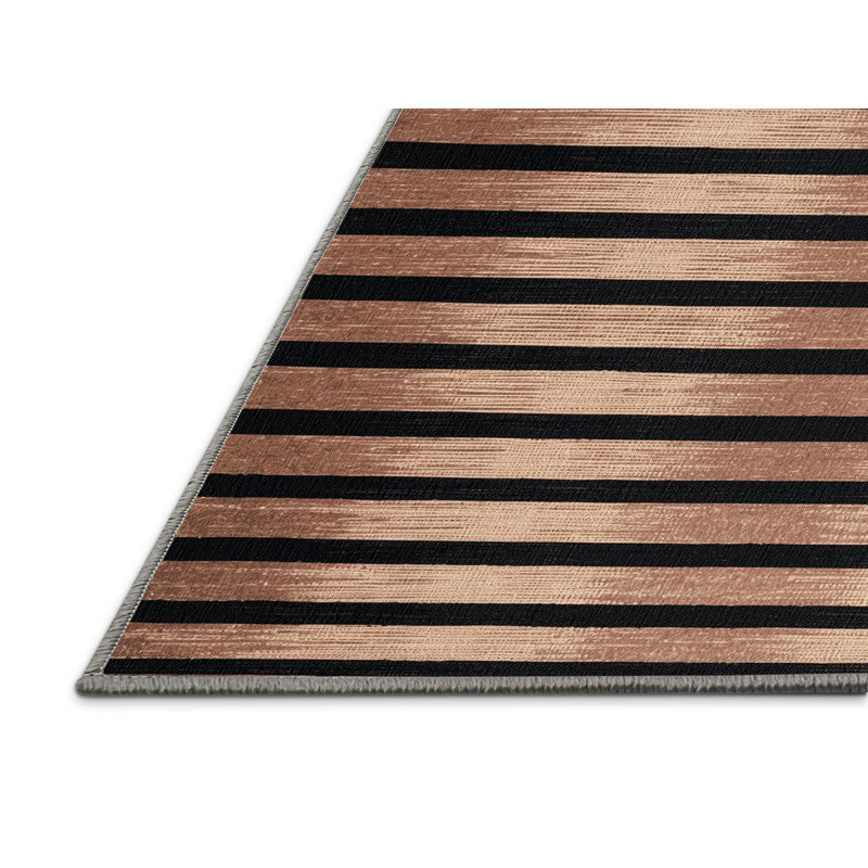 Tapis gris à rayures horizontales lavable à la machine, Rectangulaire 7 pi x 10 pi