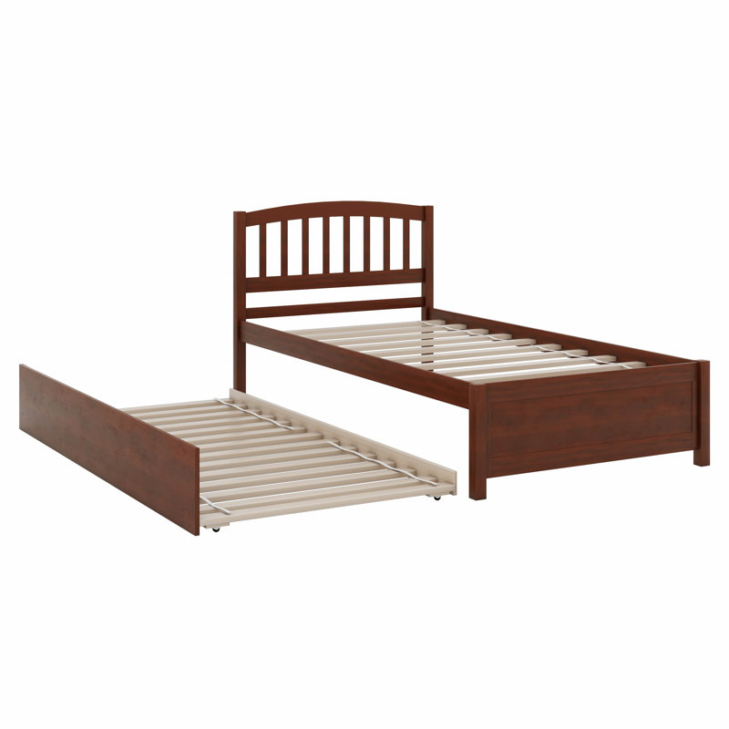 Structure de lit plateforme en bois avec lit gigogne, Noyer