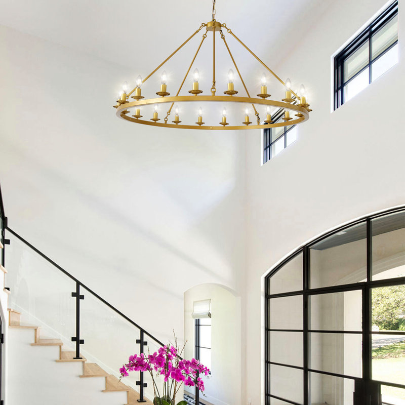 20-Light-Wagon Wheel Chandelier, Farmhouse Wagon Wheel Chandeliers For Dining Room, Round Chandelier For Living Room, Foyer, Entryway