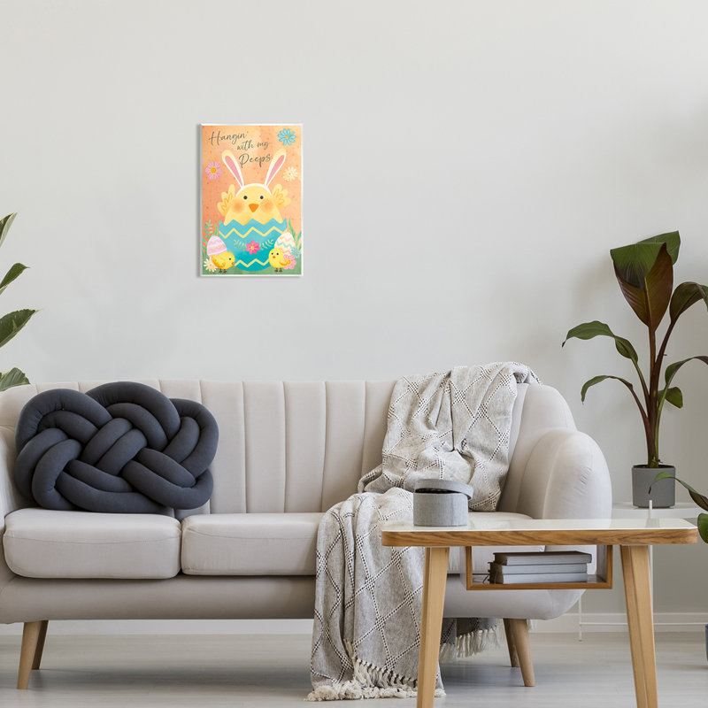 «Hangin 'With My Peeps», œuf de Pâques, poussins, art mural sur toile par ND Art, H 15 po x l 10 po x P 0,5 po, Bois