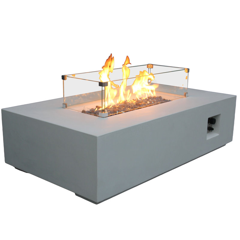 52 Inch Outdoor Concrete Propane Gas Rectangle Fire Pit Table In Antique White Color, Antique White