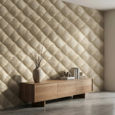 Papier peint géométrique amovible texturé en fourrure beige
