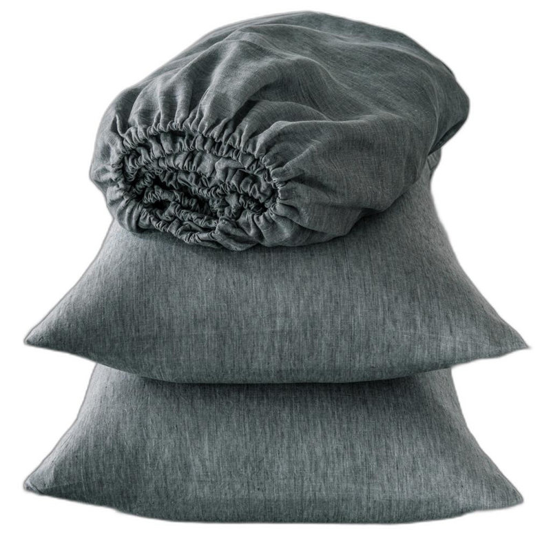 Ensemble de draps en lin quatre pièces gris ardoise
