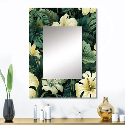 Amiera Monstera Elegance Tropical Pattern - tropical  Unique Wall Mirror, Botanical, Floral Mirror, Printed Metal Art