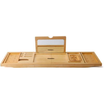 Table de plateau de baignoire avec miroir et coussin de bain, plateau de bain en bambou extensible et pliable pour baignoire Soft et 4D