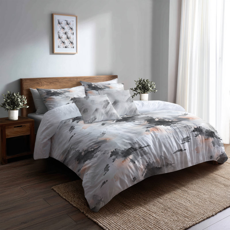 Ensemble de housse de couette moderne 5 pièces - Ensemble de literie et de coussins abstraits en pierre chaude