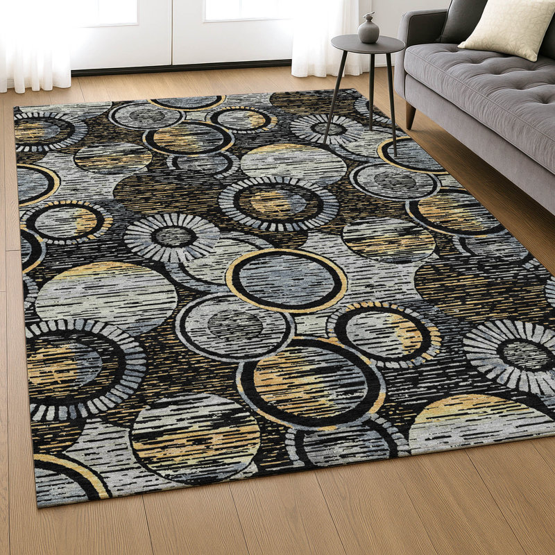 Premium Machine Washable Mayfield AMF2206 geometric Rug, 2'6" x 3'10", Black