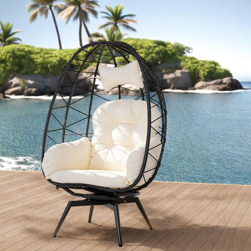 Swivel Patio Lounge Chairs, Steel Rattan Egg Chair, Modern Patio Home