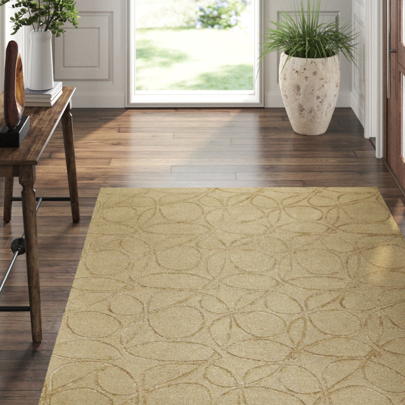 Clover Geometric Hand-Knotted Wool/Silk Beige/Neutral Area Rug, Rectangle 10' x 14', Beige