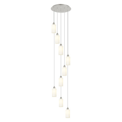 Caius - Luminaire suspendu suspendu à 9 lumières de 19 po - Finition nickel satiné - Abat-jour fumé clair