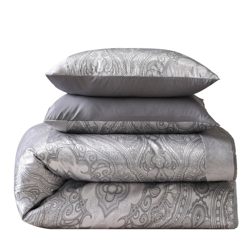 Asana Floral Duvet Cover Set with Pillowcases Included, Double, Grey