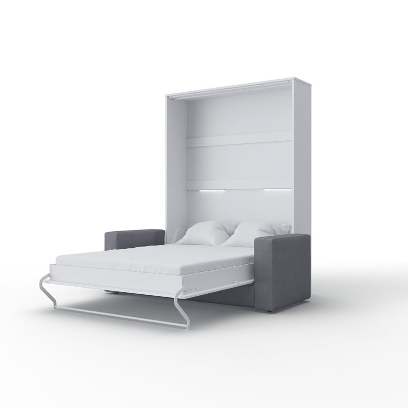 Ayvri Upholstered Murphy Bed, White/Grey